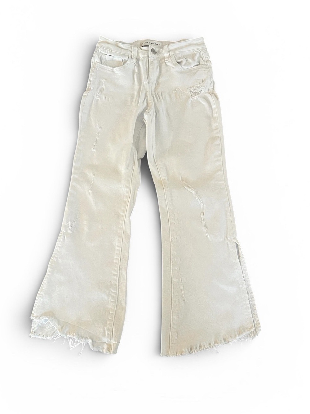 Flying Monkey White Distressed Cropped Flare Jeans Size 24 Y2268WH Raw Hem